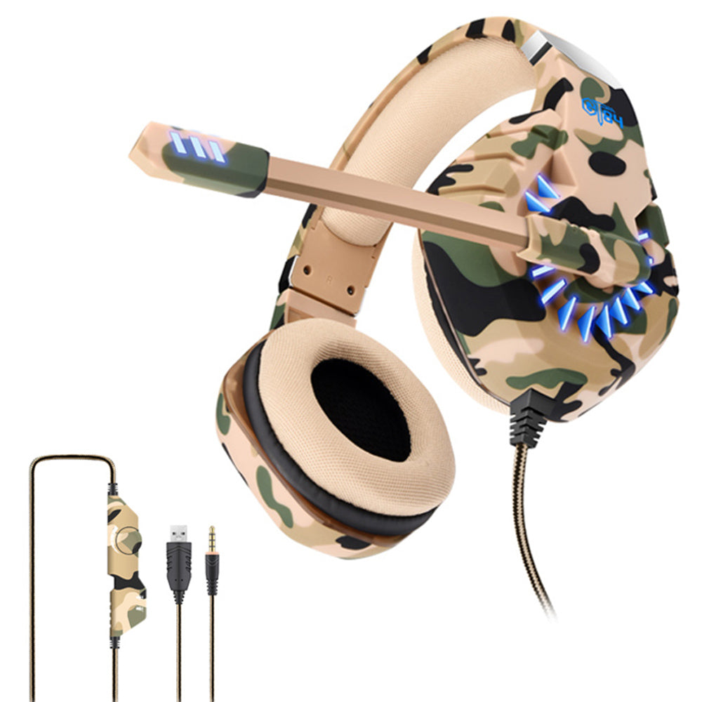OVLENG GT84 Camouflage Design USB+3.5mm Wired Over-Ear E-sports Headphone Volume Adjustable Gaming Headset with LED Light OVLENG GT84 Camouflage Design USB+3.5mm Wired Over-Ear E-sports Headphone Volume Adjustable Gaming Headset with LED Light